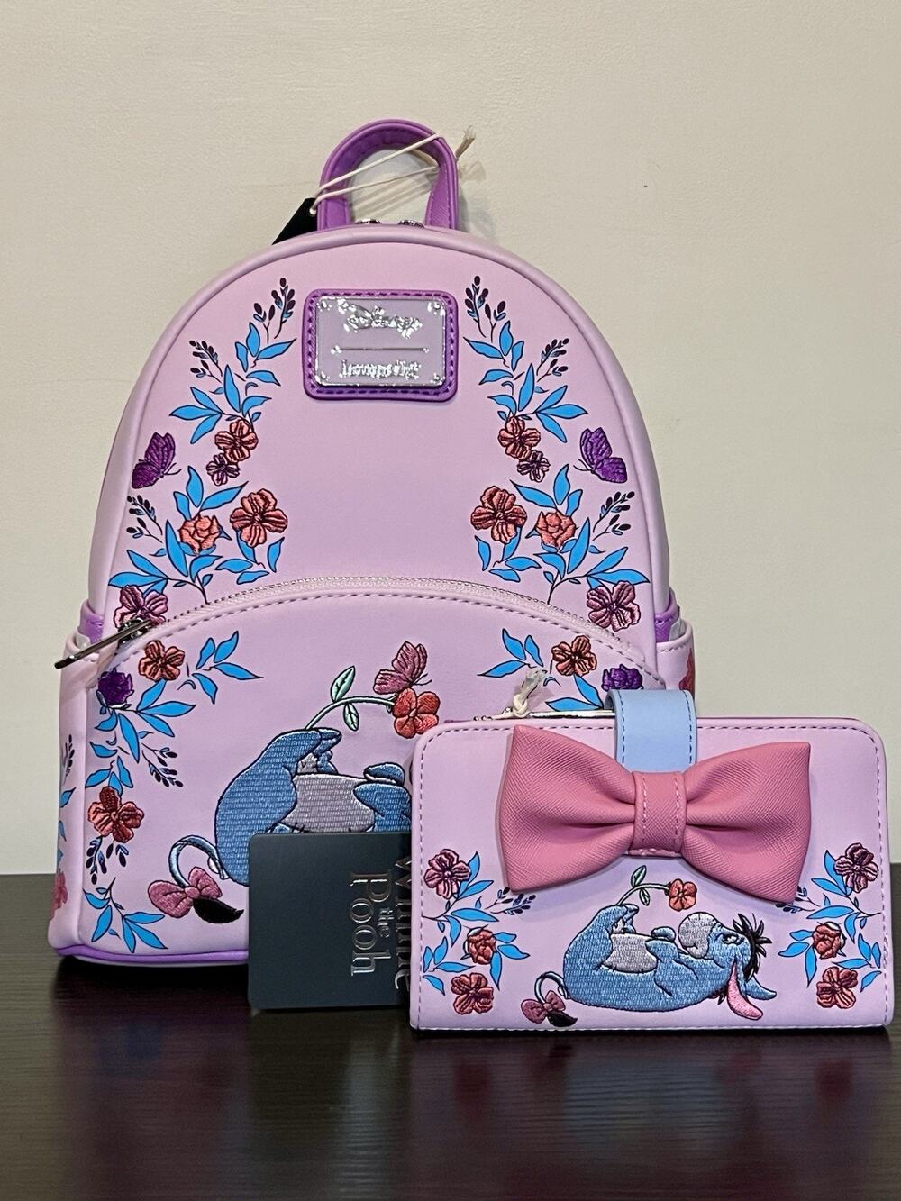Loungefly Disney Winnie the Pooh Eeyore Floral Mini Backpack Wallet Set